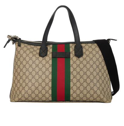 GG Web Weekender, &pound;695, Handbags, Black/Brown, Canvas, Front view